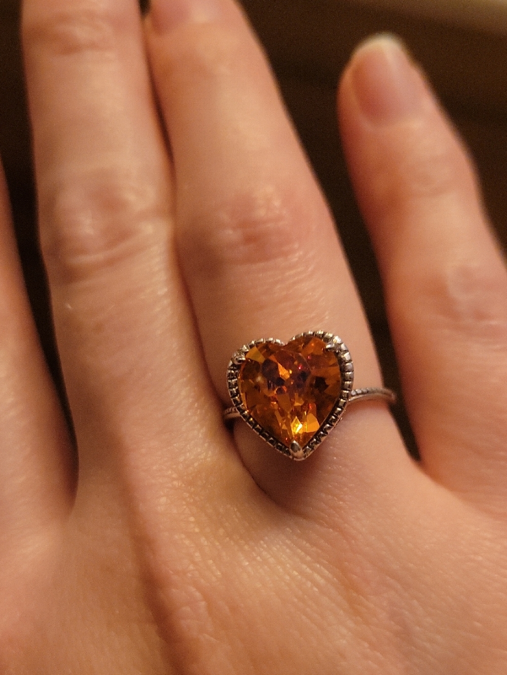 Heart-Cut Amber Orange Crystal Ring - Brand Unknown
